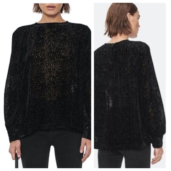 ANINE BING Debbie Women’s XS Black Blouse Velvet Silk Burnout Whimsigoth Leopard - Picture 1 of 15